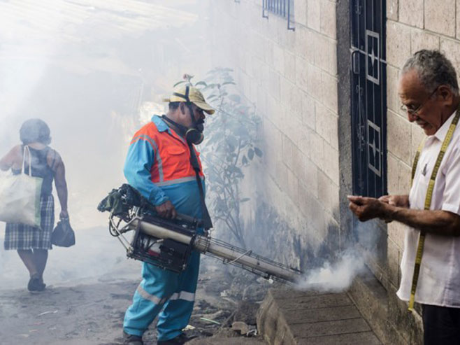 Radnik uništava komarce u Brazilu - Foto: AP