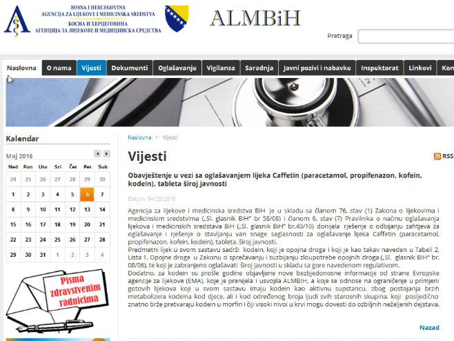 Agencija za lijekove i medicinska sredstva u BiH - Foto: Screenshot